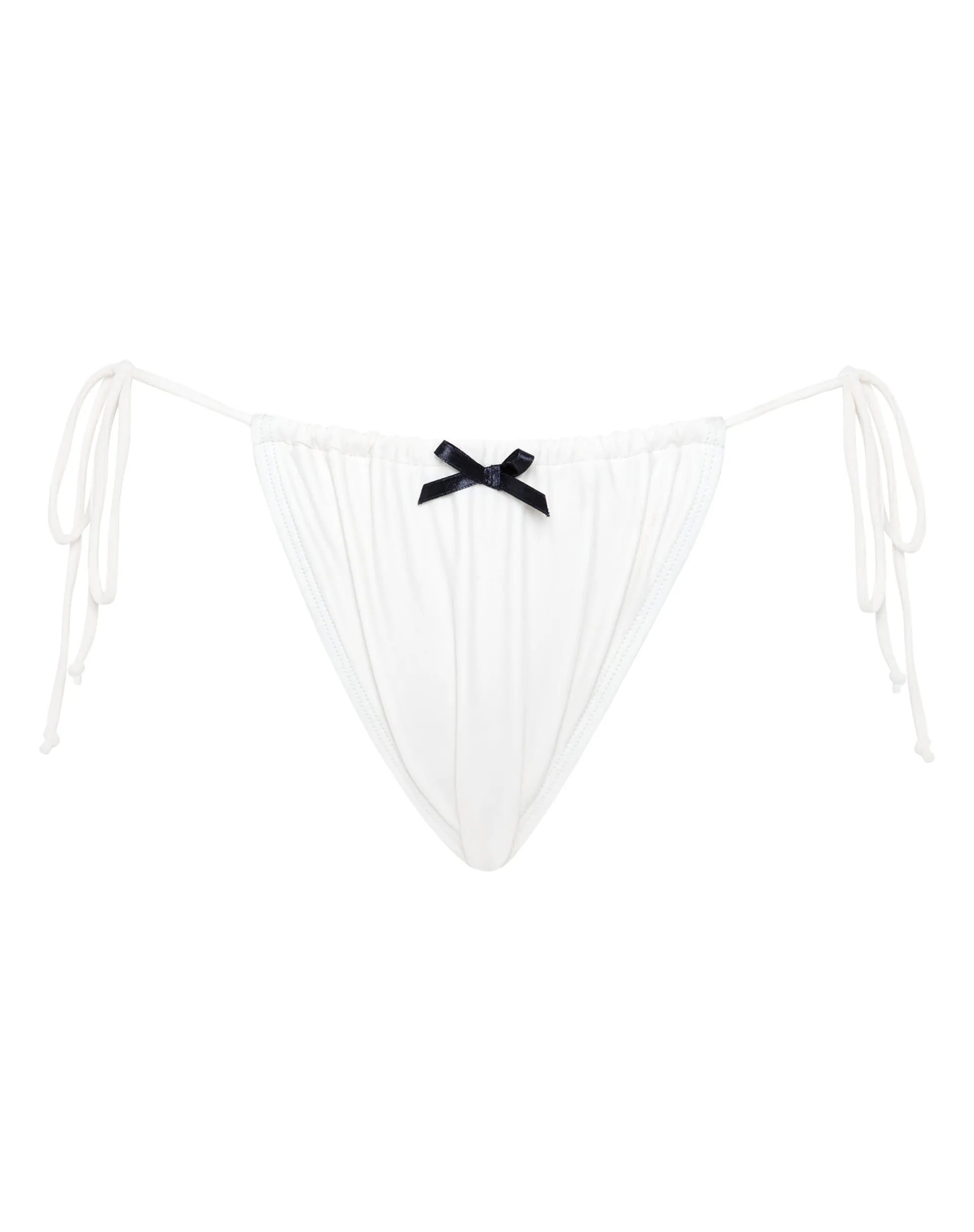 Motel Rocks Swimwear-Leyna Bikini Bottom in Ivory with Black Bow ivorywithblack
