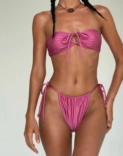 Motel Rocks Swimwear-Leyna Bikini Bottom in Mauve Shimmer MauveShimmer