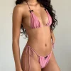 Motel Rocks Swimwear-Leyna Bikini Bottom in Pink Shimmer with Black Bow PinkShimmerwithBlackBow