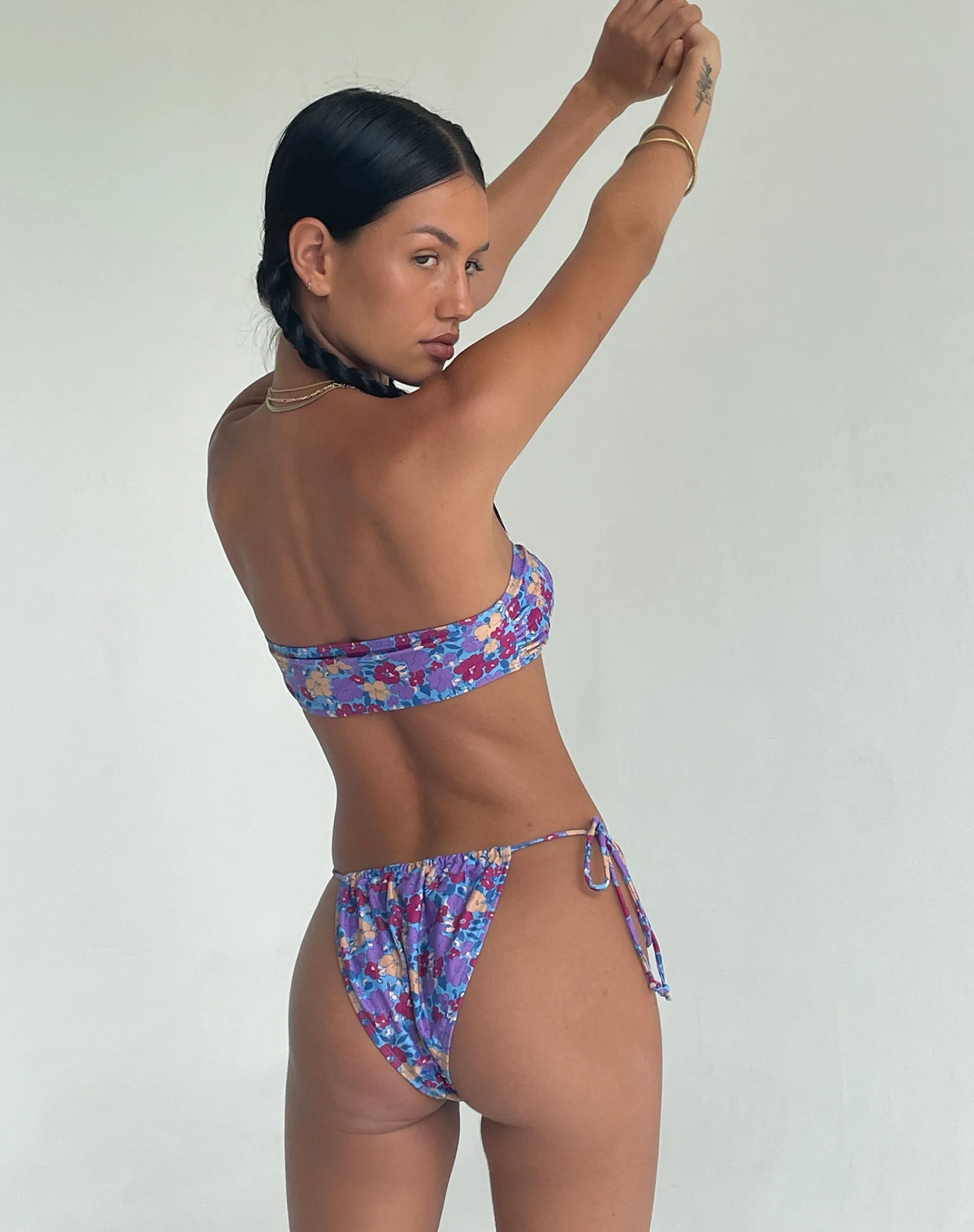 Motel Rocks Swimwear-Leyna Bikini Bottom in Washed Out Floral Purple WashedOutFloral