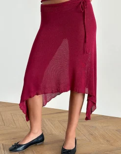 Motel Rocks Midi Skirts-Leysa Midi Skirt in Sheer Knit Red