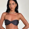 Motel Rocks Swimwear-Linda Twist Bikini Top in Dark Grey DarkGrey