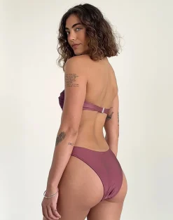 Motel Rocks Swimwear-Linda Twist Bikini Top in Deep Mauve Plum DeepMauvePlum