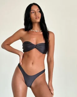 Motel Rocks Swimwear-Linda Twist Bikini Top in Dark Grey DarkGrey