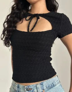 Motel Rocks Basics | Basic Tops-Lindsay Top in Textured Black