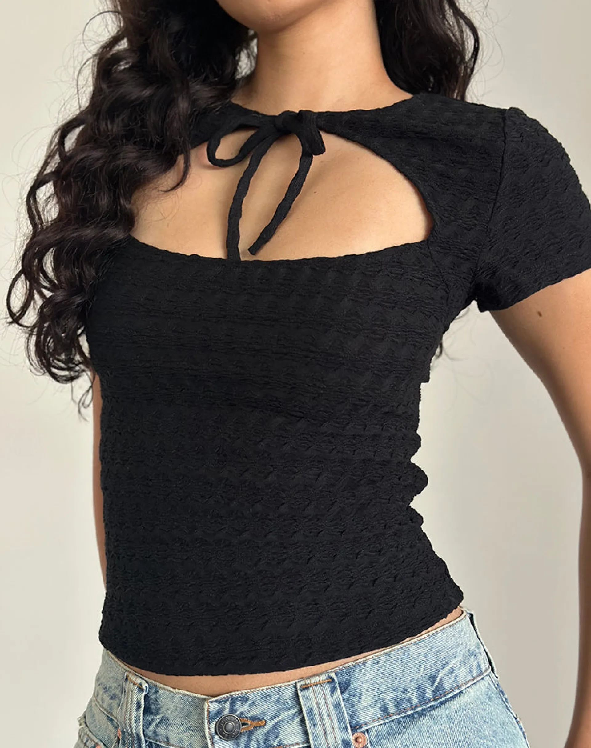 Motel Rocks Basics | Basic Tops-Lindsay Top in Textured Black