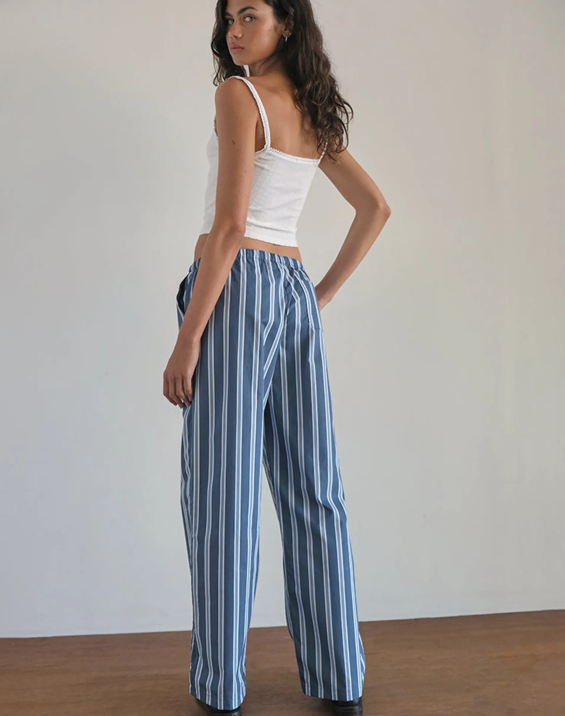 Motel Rocks Basics-Lirura Trouser in Poplin Formal Stripe Navy PoplinFormalStripeNavy