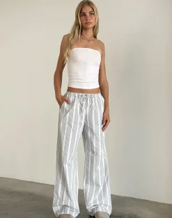 Motel Rocks Basics | Low Rise Pants-Lirura Trouser in Vertical Grey Stripe VerticalGreyStripe