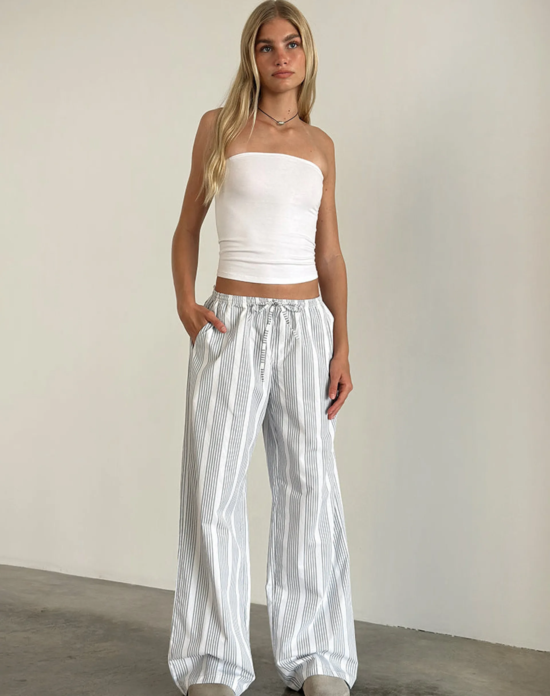 Motel Rocks Basics | Low Rise Pants-Lirura Trouser in Vertical Grey Stripe VerticalGreyStripe