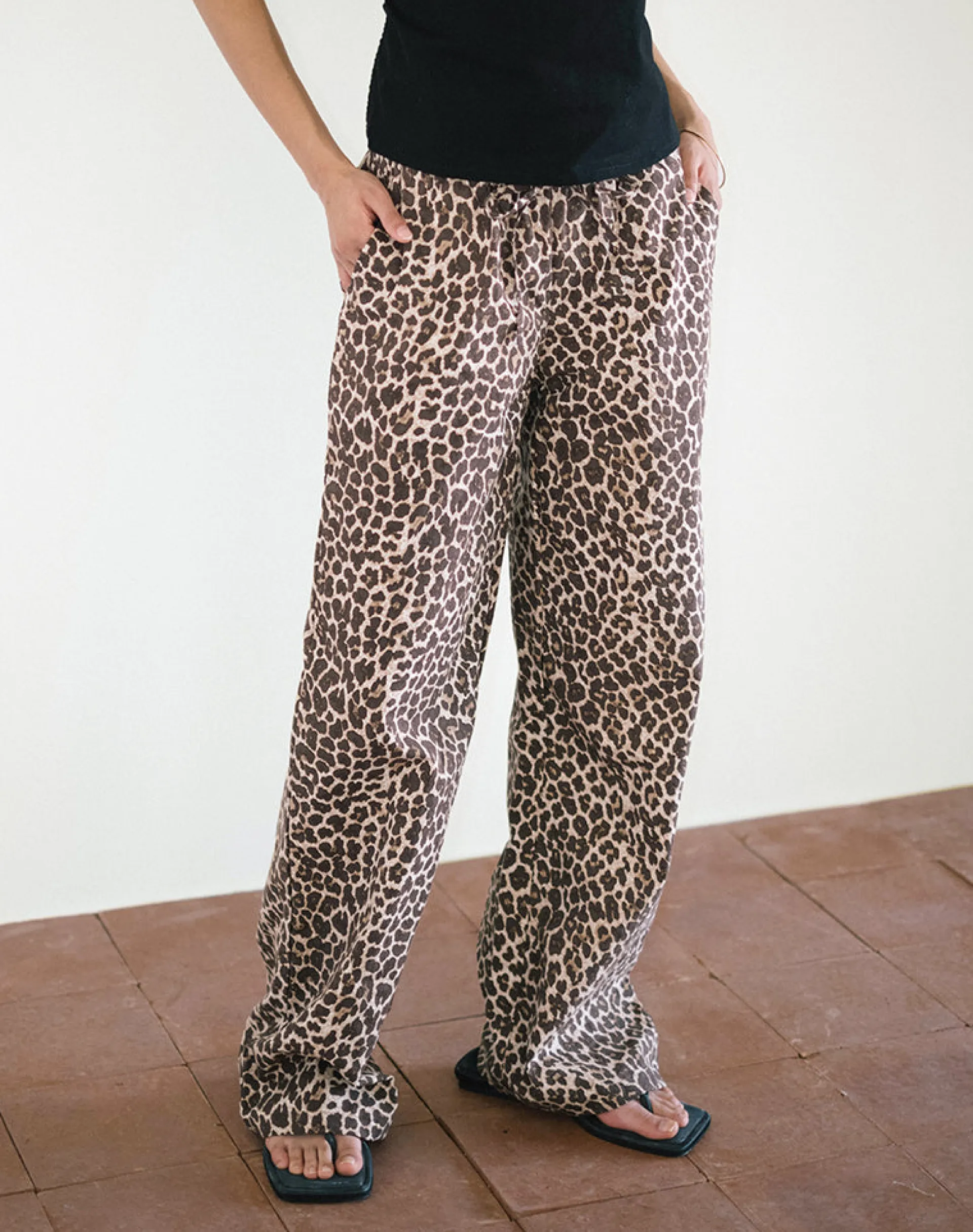 Motel Rocks Wide Leg Pants-Lirura Trousers in Rar Leopard Sandstorm RarLeopardSandstorm