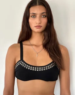Motel Rocks Strappy Tops-Liu Studded Bralette in Black Tailoring