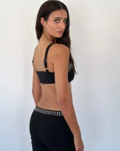 Motel Rocks Strappy Tops-Liu Studded Bralette in Black Tailoring