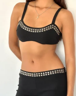 Motel Rocks Strappy Tops-Liu Studded Bralette in Black Tailoring