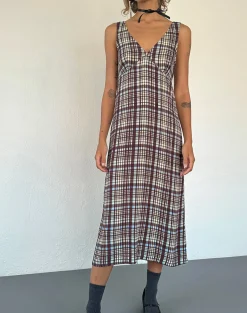 Motel Rocks Printed Dresses | Day Dresses-Liva Midi Dress in Multi Check Brown MultiCheckBrown