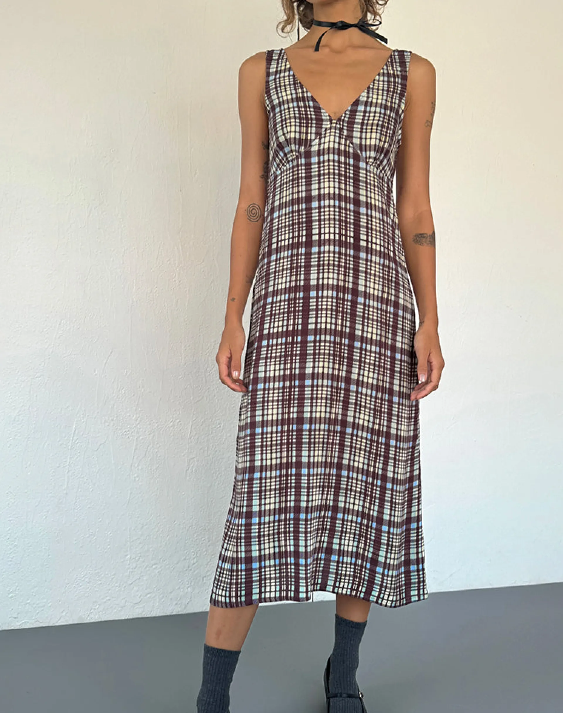 Motel Rocks Printed Dresses | Day Dresses-Liva Midi Dress in Multi Check Brown MultiCheckBrown