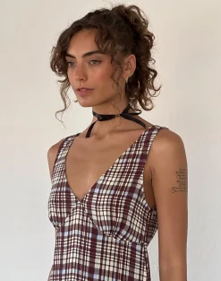 Motel Rocks Printed Dresses | Day Dresses-Liva Midi Dress in Multi Check Brown MultiCheckBrown