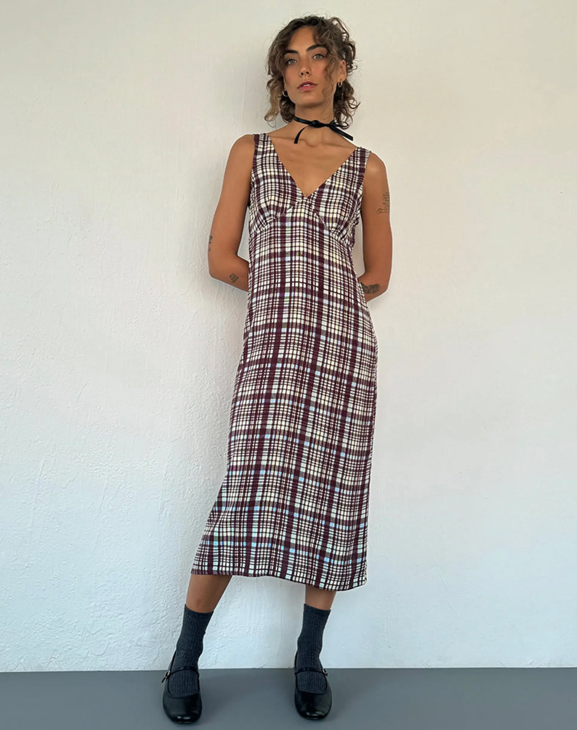 Motel Rocks Printed Dresses | Day Dresses-Liva Midi Dress in Multi Check Brown MultiCheckBrown