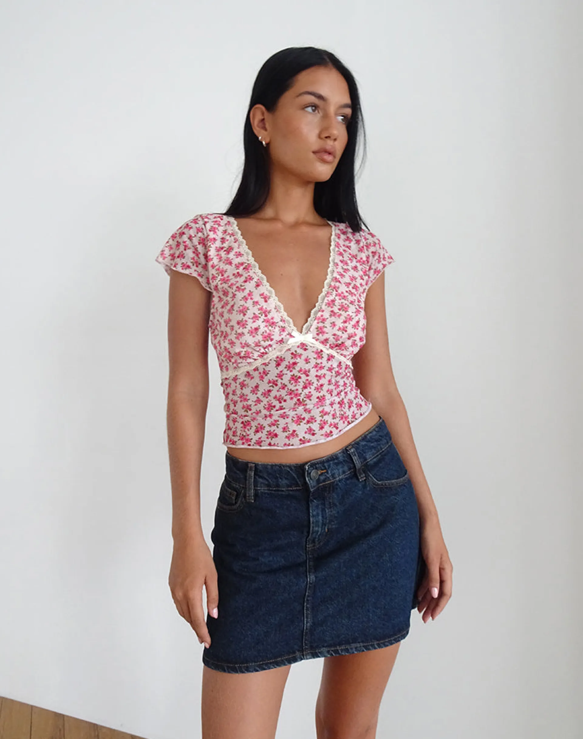 Motel Rocks Printed Tops-Livi Top in Gardenia Romantic with Lace Trim GardeniaRomanticwithLaceTrim