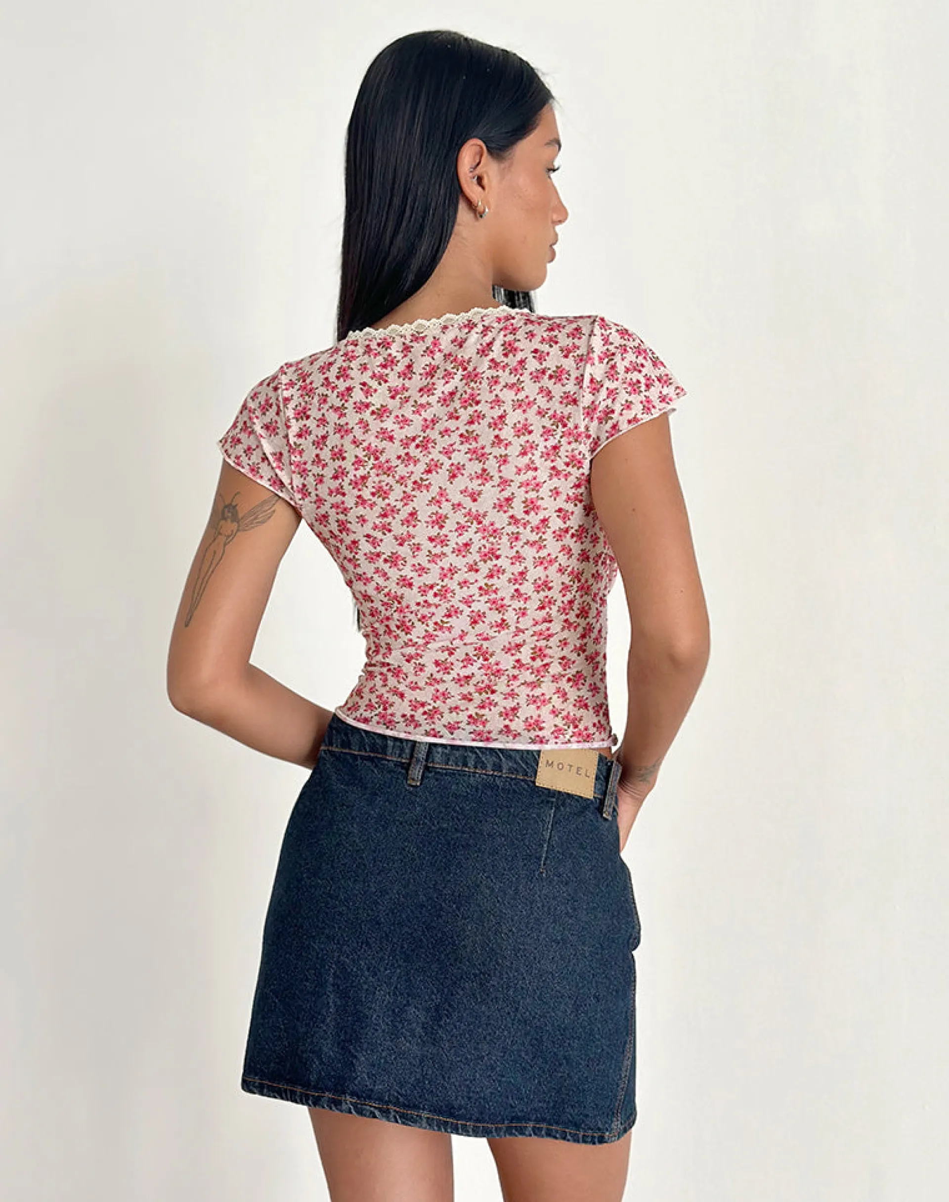 Motel Rocks Printed Tops-Livi Top in Gardenia Romantic with Lace Trim GardeniaRomanticwithLaceTrim