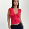 Motel Rocks Lace Tops | Going Out Tops-Livina Top in Slinky Jersey Lace Red SlinkyJerseyLaceRed