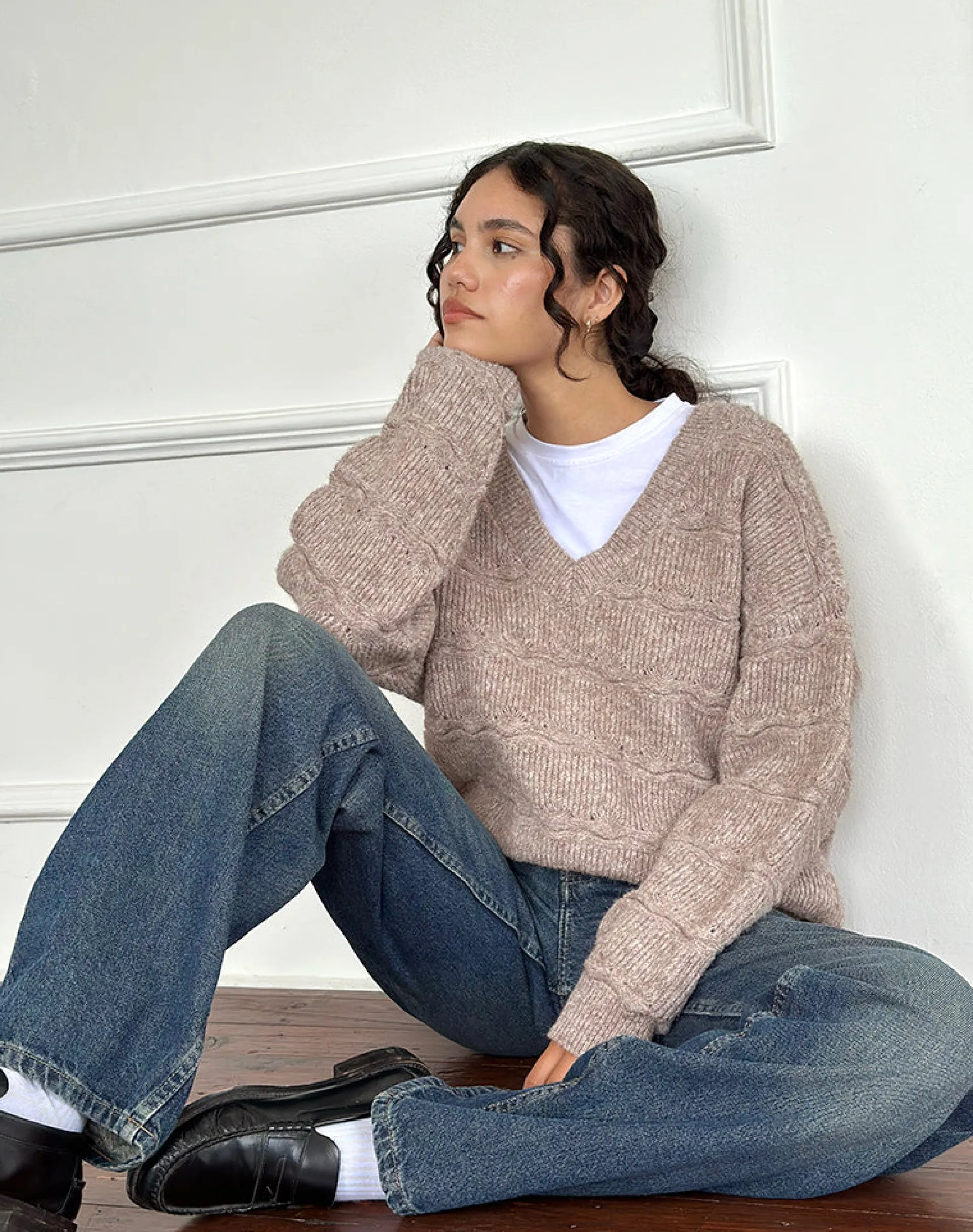 Motel Rocks Jumpers-Loka Oversized Jumper in Almond