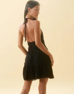 Motel Rocks Little Black Dresses | Mini Dresses-Londyn Tiered Halter Mini Dress in Black