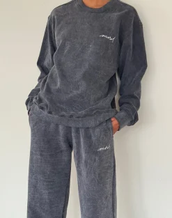 Motel Rocks Co-Ords-Loose Jogger in Black Wash with Off White 'MOTEL' Embroidery BlackWashwithOffWhite'MOTEL'Embroidery