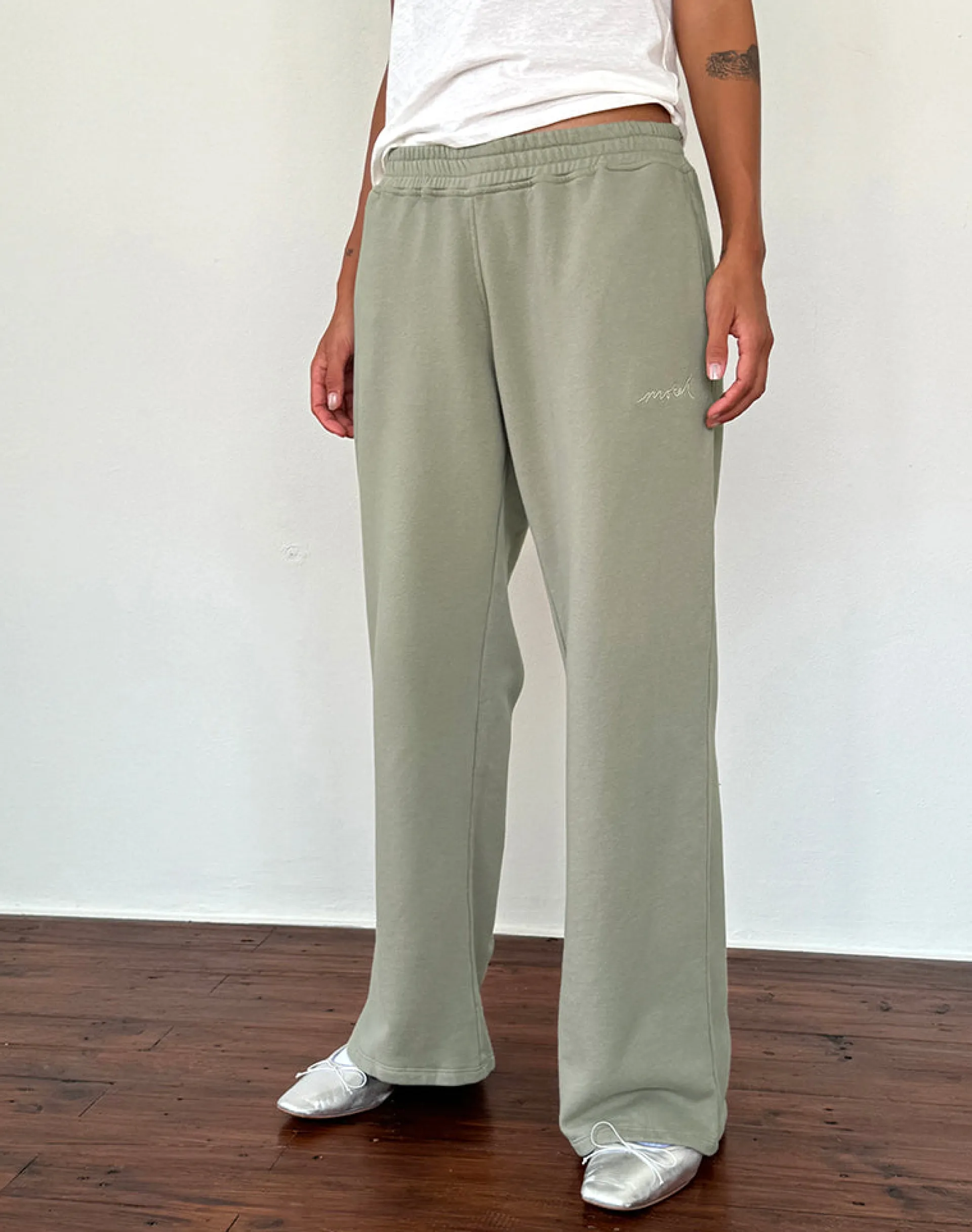 Motel Rocks Co-Ords-Loose Jogger in London Fog with Ivory 'MOTEL' Embroidery LondonFogwithIvory'MOTEL'Embroidery