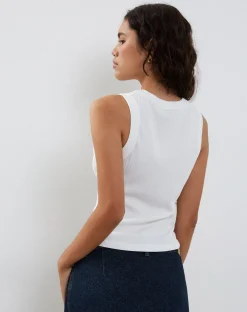 Motel Rocks Basic Tops | Vest Tops-Lorde Ribbed Vest Top in Ivory
