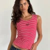 Motel Rocks Basic Tops | Vest Tops-Lorica Tank Top in Red and White Stripe with Strawberry Emb