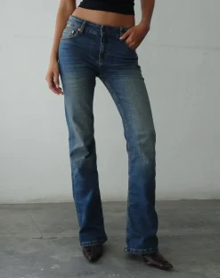 Motel Rocks Low Rise Pants | Jeans-Low Rise Bootleg Jeans in Mid Vintage Blue MidVintageBlue