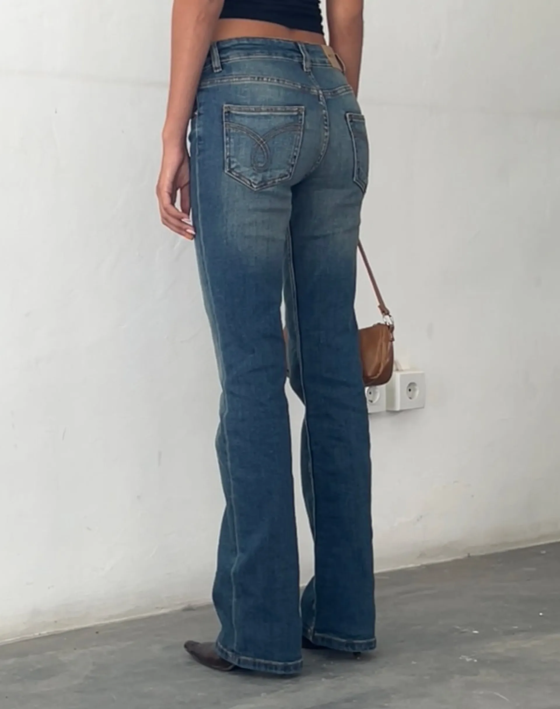 Motel Rocks Low Rise Pants | Jeans-Low Rise Bootleg Jeans in Mid Vintage Blue MidVintageBlue