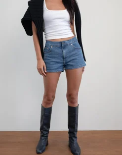 Motel Rocks Jorts-Low Rise Denim Hot Pants in Bay Blue