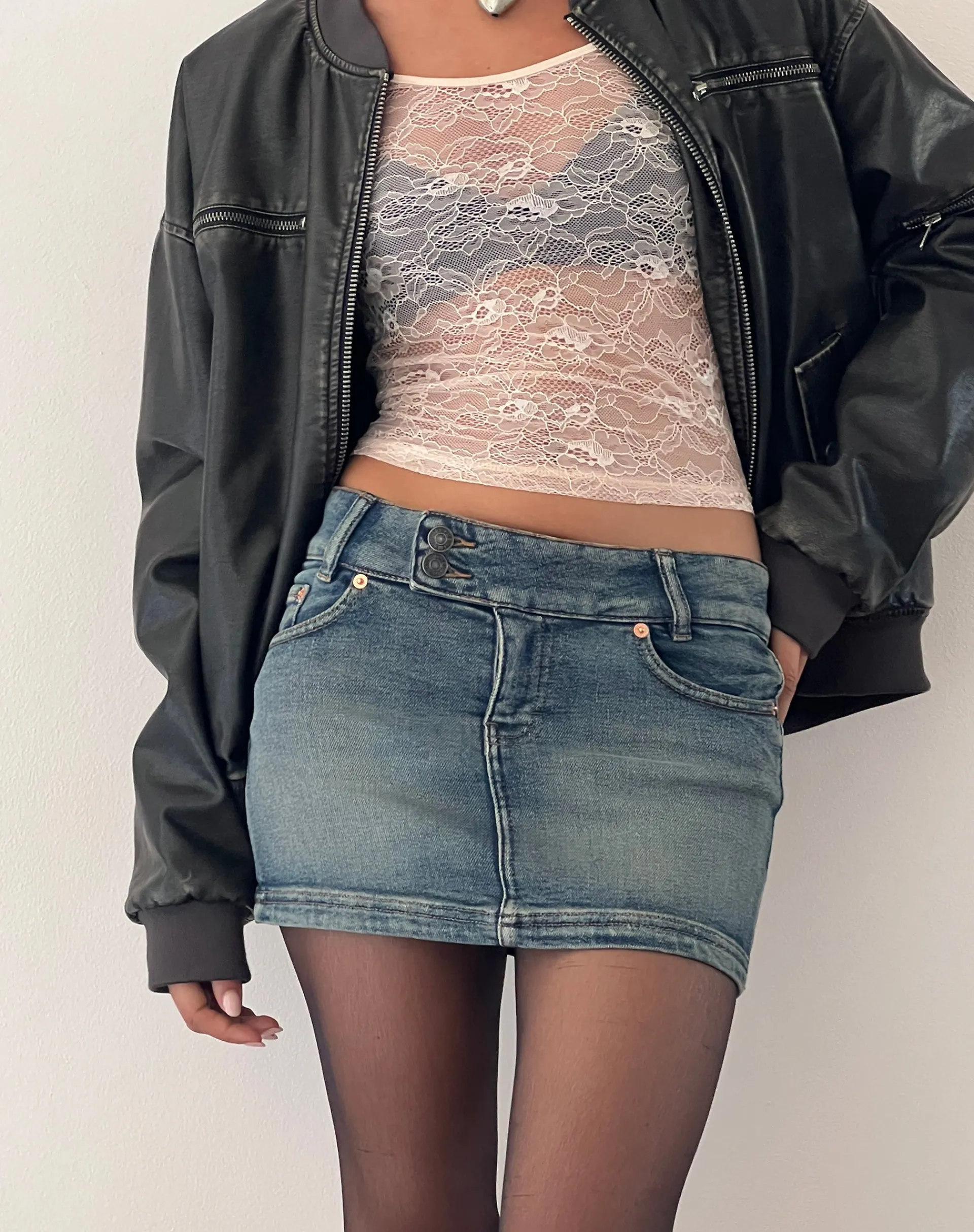 Motel Rocks Denim Skirts-Low Rise Denim Mini Skirt in Desert Wash DesertWash