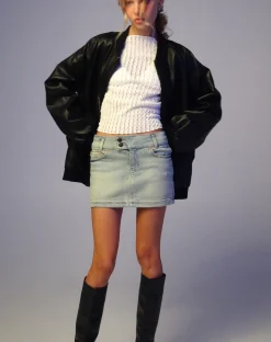 Motel Rocks Basics | Denim Skirts-Low Rise Denim Mini Skirt in Super Bleach SuperBleach