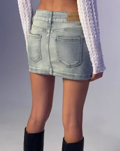 Motel Rocks Basics | Denim Skirts-Low Rise Denim Mini Skirt in Super Bleach SuperBleach