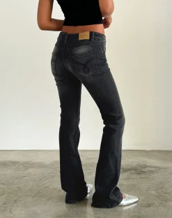 Motel Rocks Flared Jeans-Low Rise Flared Jeans in Extreme Black ExtremeBlack