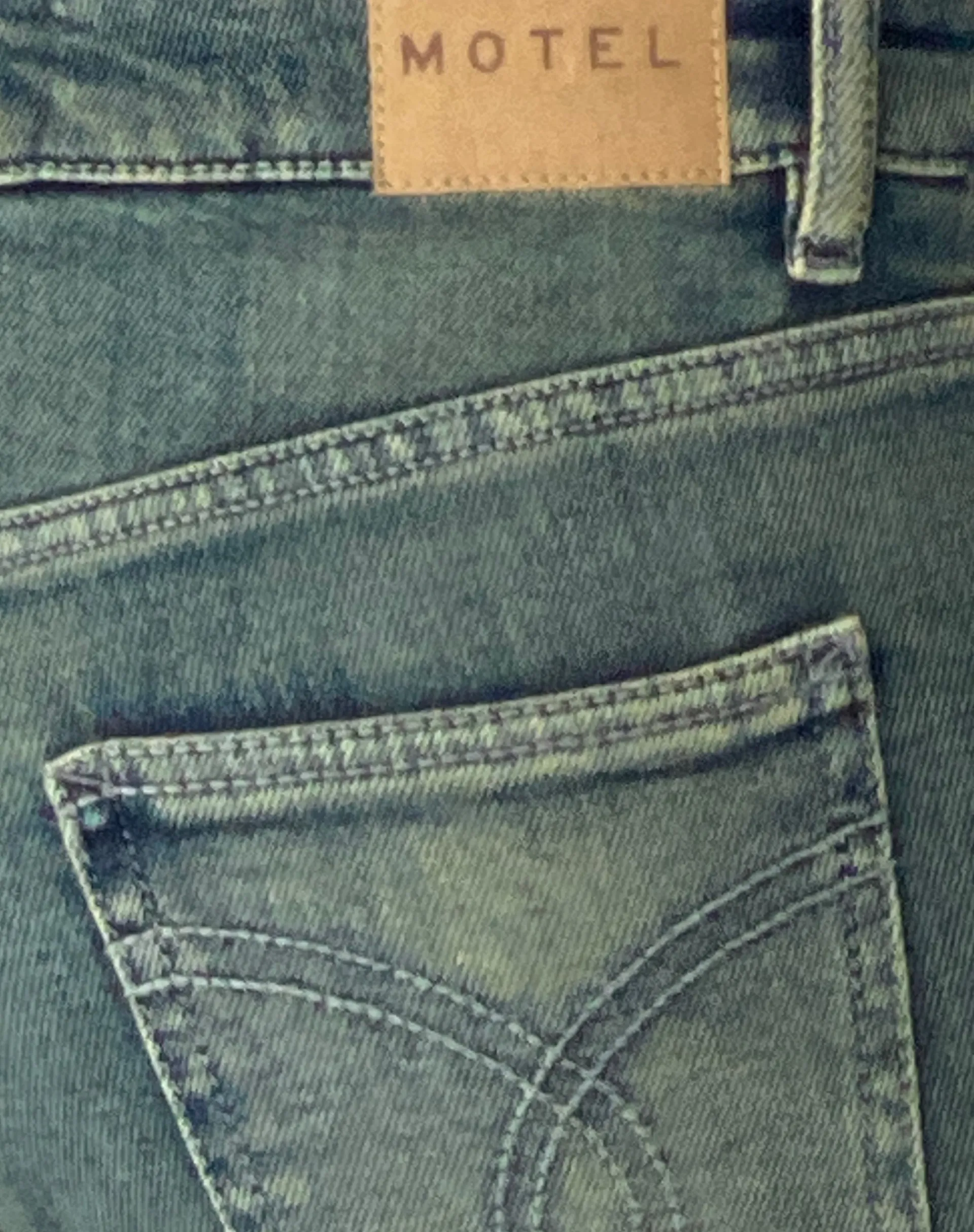 Motel Rocks Low Rise Pants | Jeans-Low Rise Flared Jeans in Green Wash GreenWash