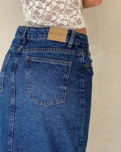 Motel Rocks Maxi Skirts-LOW RISE MAXI SKIRT MID BLUE USED MidBlueUsed