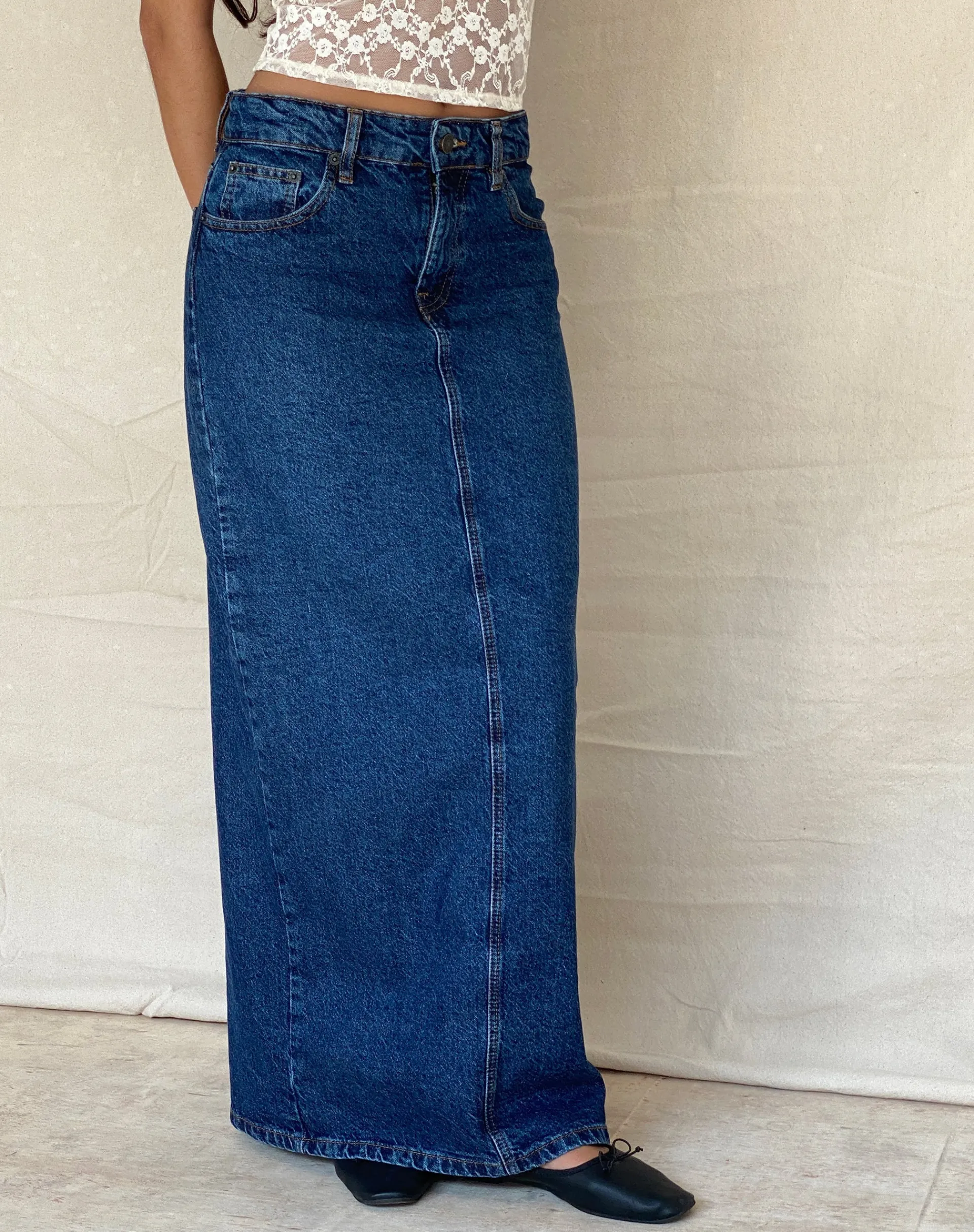 Motel Rocks Maxi Skirts-LOW RISE MAXI SKIRT MID BLUE USED MidBlueUsed