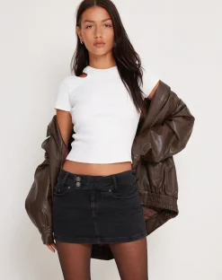 Motel Rocks Denim Skirts-Low Rise Mini Skirt in Black Wash BlackWash
