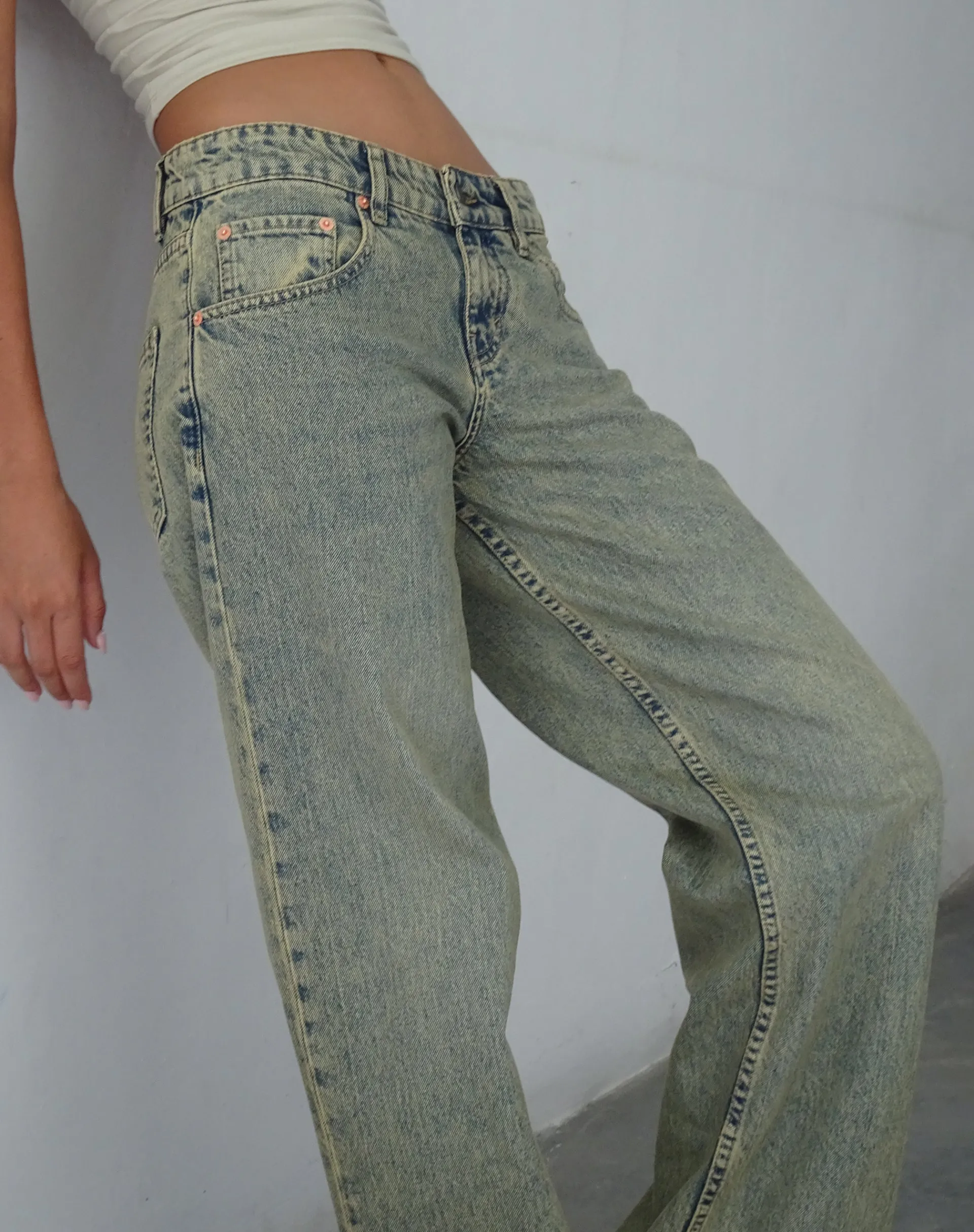 Motel Rocks Jeans | Low Rise Pants-Low Rise Parallel Jeans in Sandy Blue Acid sandyblueacid