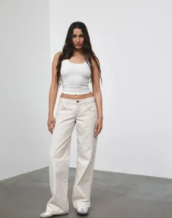 Motel Rocks Jeans | Straight Leg Jeans-Low Rise Parallel Jeans in Off White OffWhite
