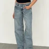 Motel Rocks Jeans | Straight Leg Jeans-Low Rise Parallel Jeans in Vintage Blue Wash VintageBlueWash