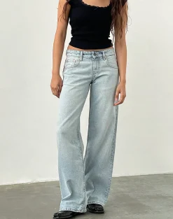 Motel Rocks Jeans | Straight Leg Jeans-Low Rise Parallel Jeans In Extreme Light Wash Blue ExtremeLightWashBlue