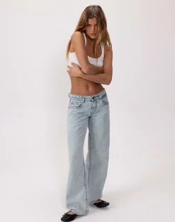 Motel Rocks Low Rise Pants | Jeans-Low Rise Parallel Jeans in 80s Light Blue Wash 80sLightBlueWash