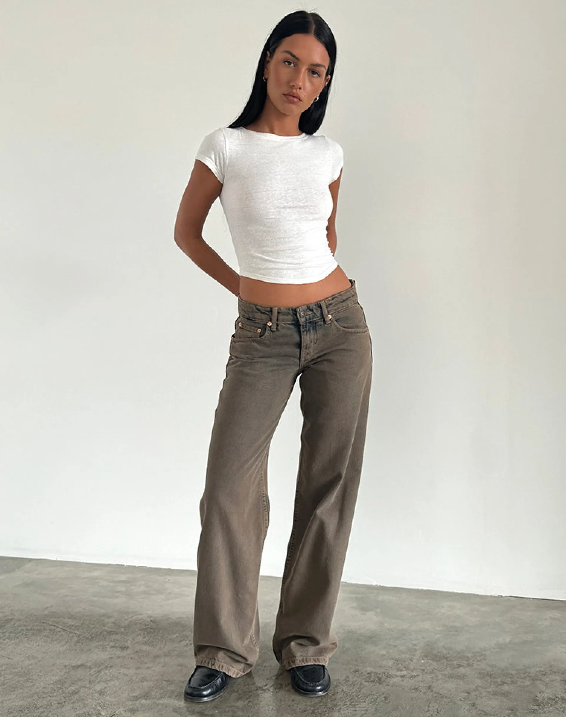 Motel Rocks Low Rise Pants | Jeans-Low Rise Parallel Jeans in Dark Sand darksand
