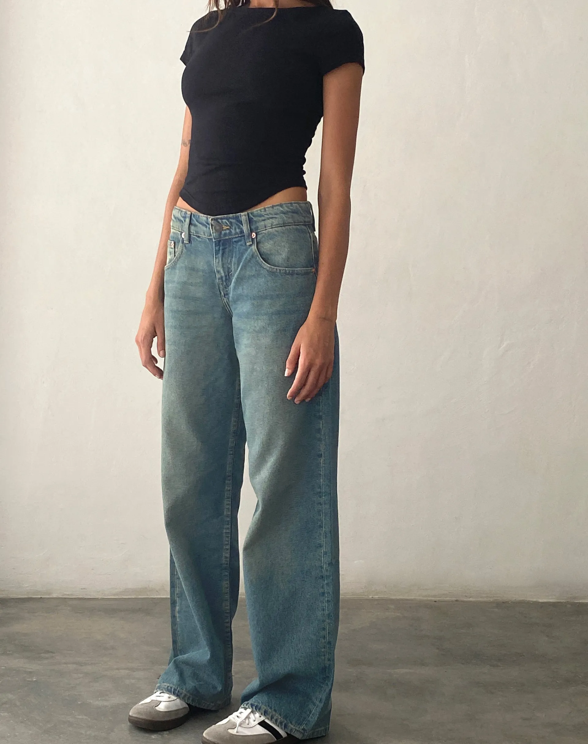 Motel Rocks Low Rise Pants | Jeans-Low Rise Parallel Jeans in Vintage Blue Green VintageBlueGreen