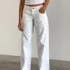 Motel Rocks Jeans | Straight Leg Jeans-Low Rise Parallel Jeans in True White TrueWhite