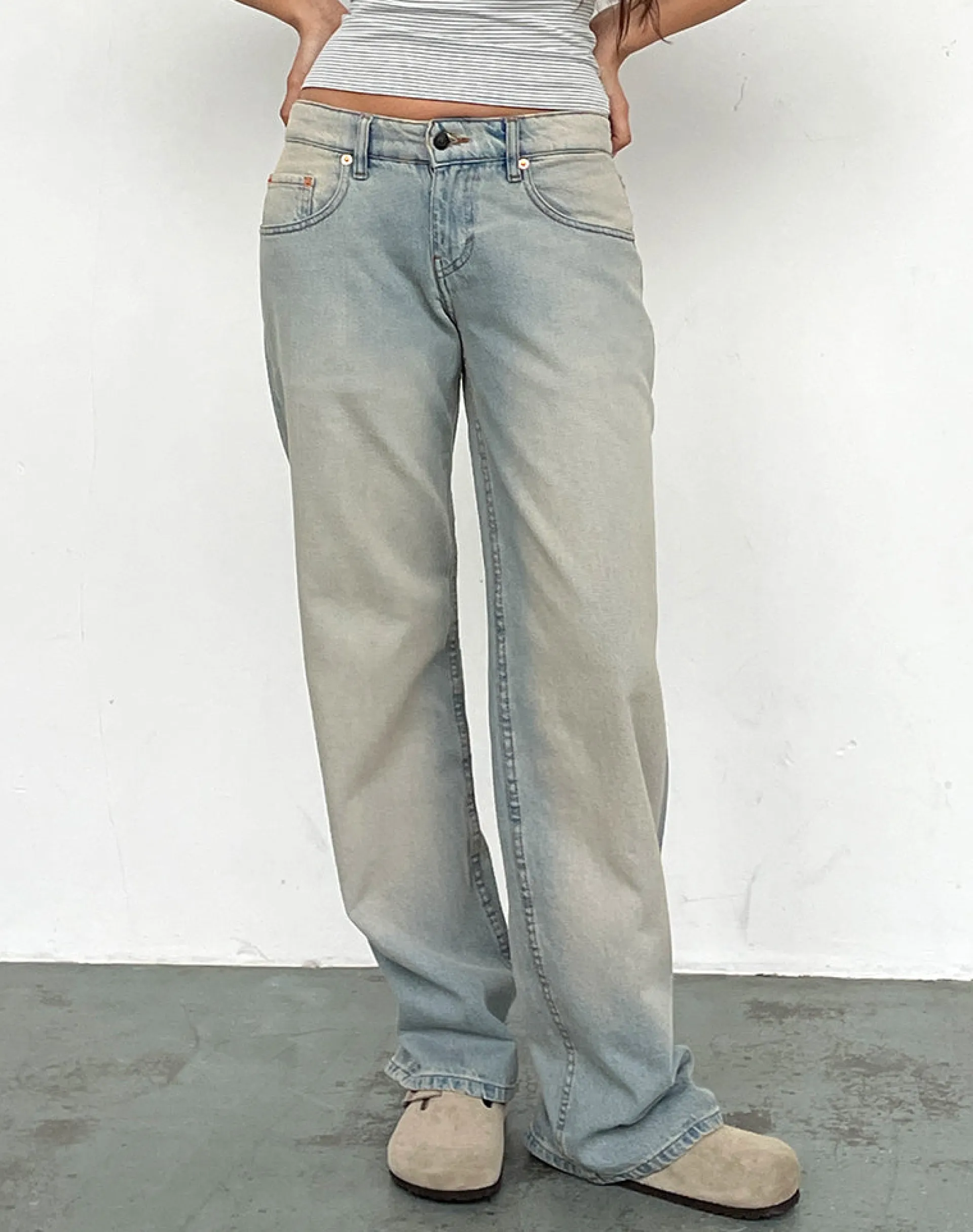 Motel Rocks Low Rise Pants | Jeans-Low Rise Parallel Jeans in Sand Bleach Extreme sandbleachextreme